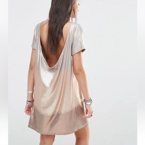 SOLD****FREE PEOPLE METALLIC DRENCHED SEQUIN MINI DRESS ROSEGOLD COMBO - Picture 13 of 13